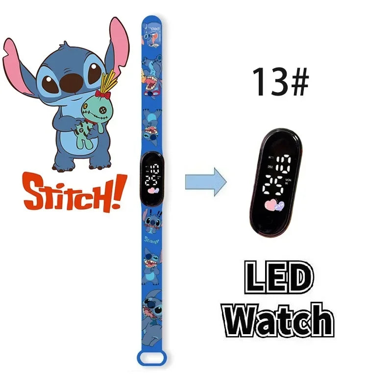 Disney Digital Kids' Watches Anime Figures Stitch LED Luminous Watch Touch Waterproof Electronic Sports Watch Kids Birthday Gift