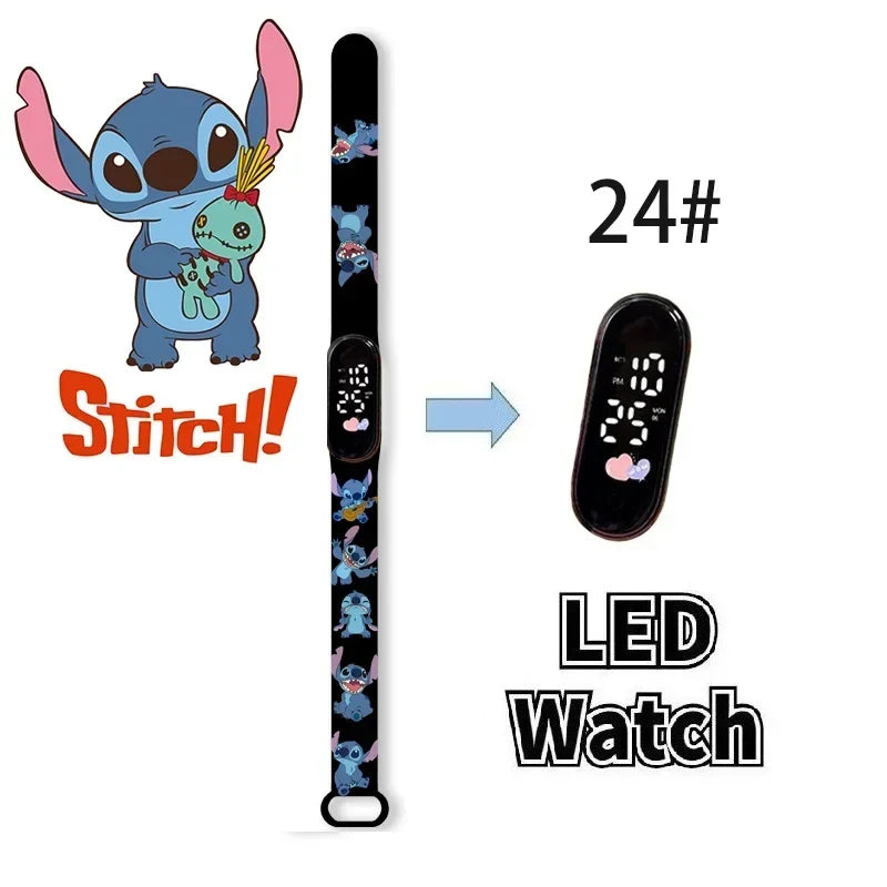 Disney Digital Kids' Watches Anime Figures Stitch LED Luminous Watch Touch Waterproof Electronic Sports Watch Kids Birthday Gift