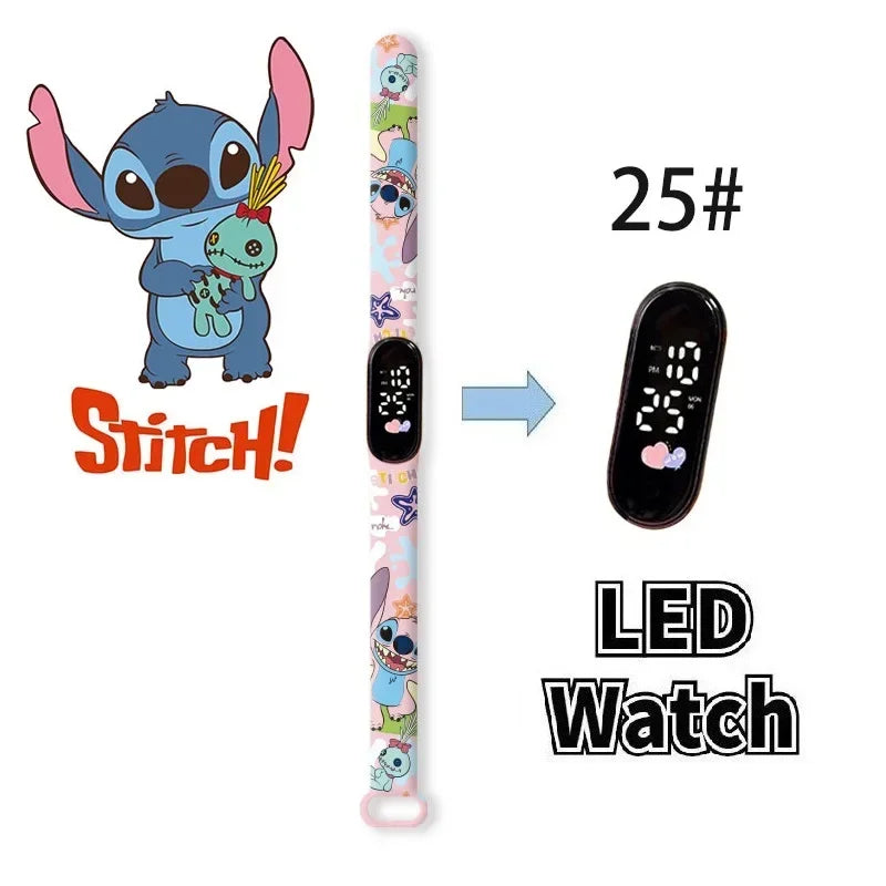 Disney Digital Kids' Watches Anime Figures Stitch LED Luminous Watch Touch Waterproof Electronic Sports Watch Kids Birthday Gift