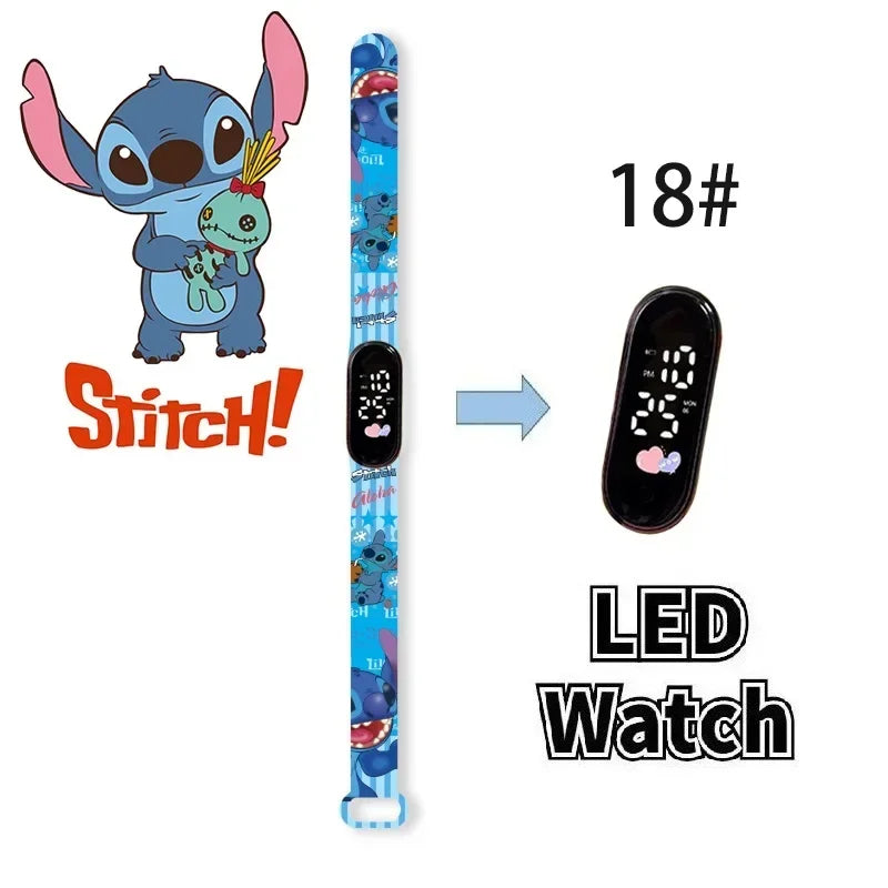 Disney Digital Kids' Watches Anime Figures Stitch LED Luminous Watch Touch Waterproof Electronic Sports Watch Kids Birthday Gift