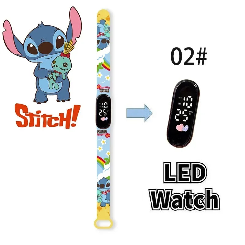 Disney Digital Kids' Watches Anime Figures Stitch LED Luminous Watch Touch Waterproof Electronic Sports Watch Kids Birthday Gift