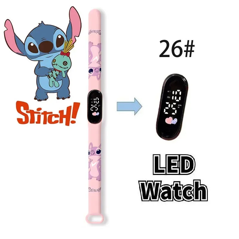 Disney Digital Kids' Watches Anime Figures Stitch LED Luminous Watch Touch Waterproof Electronic Sports Watch Kids Birthday Gift