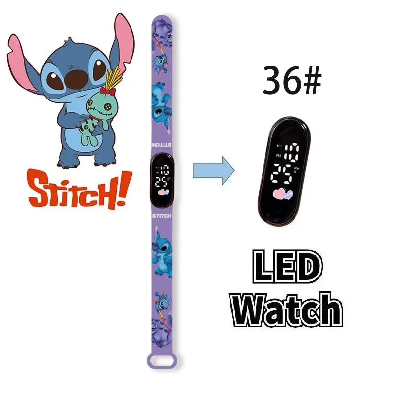 Disney Digital Kids' Watches Anime Figures Stitch LED Luminous Watch Touch Waterproof Electronic Sports Watch Kids Birthday Gift