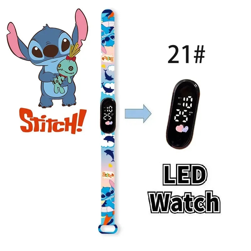 Disney Digital Kids' Watches Anime Figures Stitch LED Luminous Watch Touch Waterproof Electronic Sports Watch Kids Birthday Gift