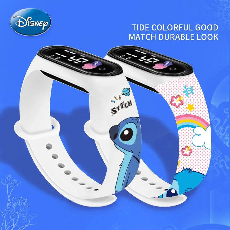 Disney Digital Kids' Watches Anime Figures Stitch LED Luminous Watch Touch Waterproof Electronic Sports Watch Kids Birthday Gift