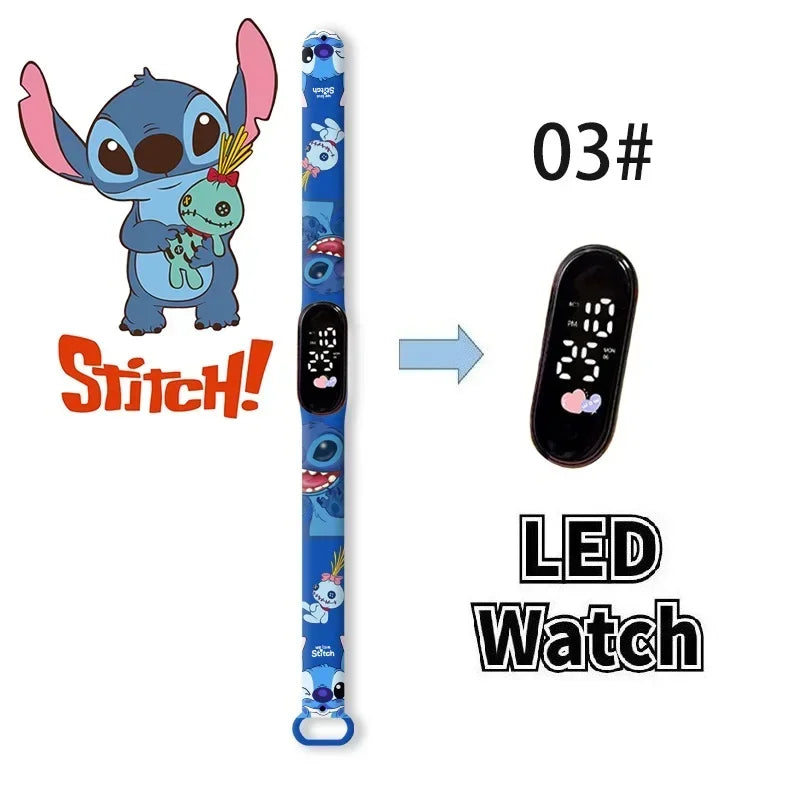 Disney Digital Kids' Watches Anime Figures Stitch LED Luminous Watch Touch Waterproof Electronic Sports Watch Kids Birthday Gift