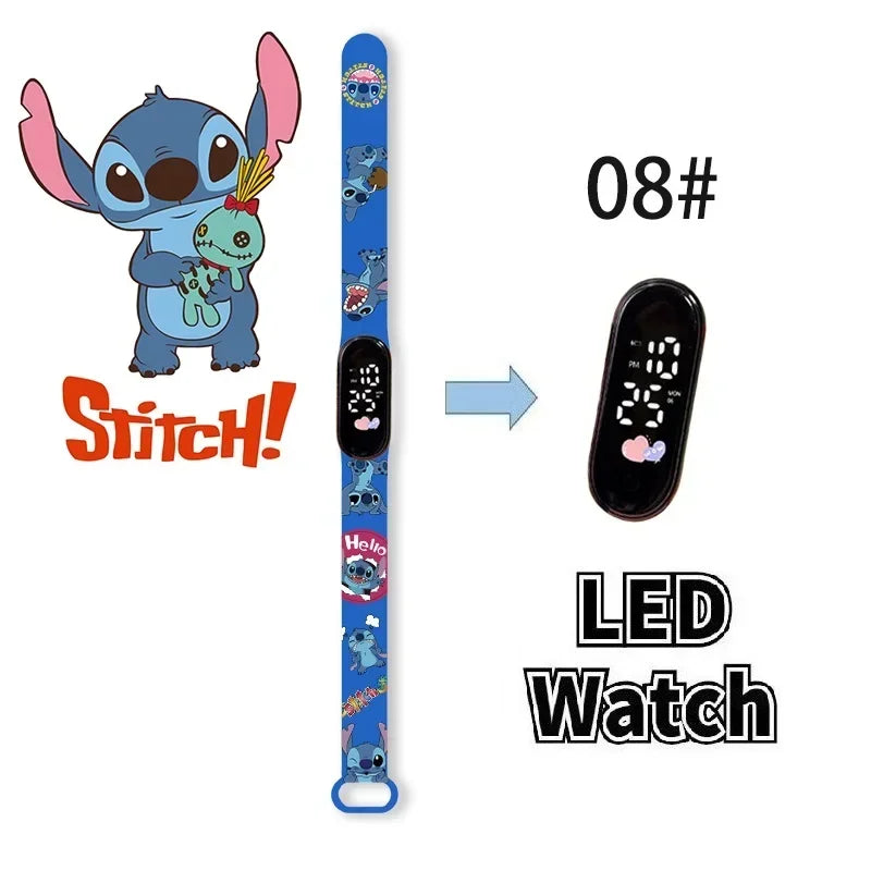 Disney Digital Kids' Watches Anime Figures Stitch LED Luminous Watch Touch Waterproof Electronic Sports Watch Kids Birthday Gift