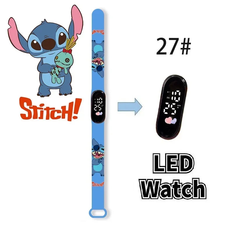 Disney Digital Kids' Watches Anime Figures Stitch LED Luminous Watch Touch Waterproof Electronic Sports Watch Kids Birthday Gift