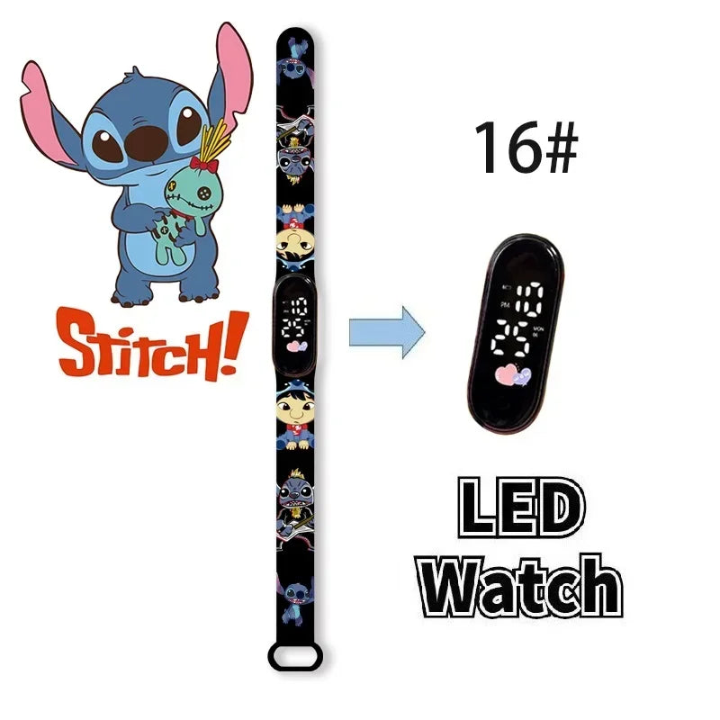 Disney Digital Kids' Watches Anime Figures Stitch LED Luminous Watch Touch Waterproof Electronic Sports Watch Kids Birthday Gift